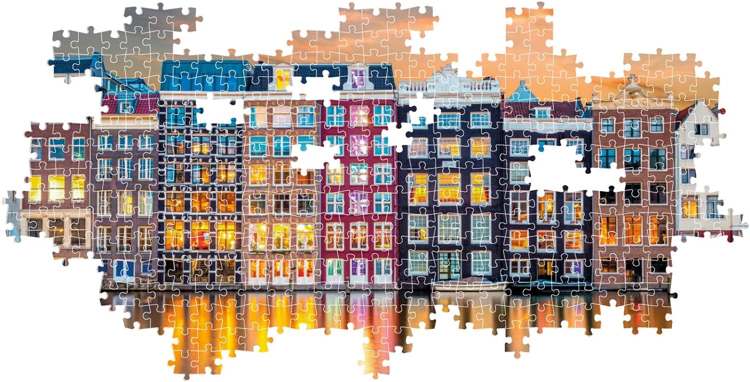 Clementoni 39838 Jigsaw Panorama Collection-Bright Amsterdam 1000 Pieces-Puzzle for Adults 14-99 Years, Gift for Men/Women, City, Holland, Made in Italy, Multicolor