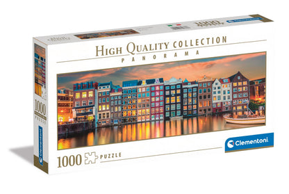 Clementoni 39838 Jigsaw Panorama Collection-Bright Amsterdam 1000 Pieces-Puzzle for Adults 14-99 Years, Gift for Men/Women, City, Holland, Made in Italy, Multicolor