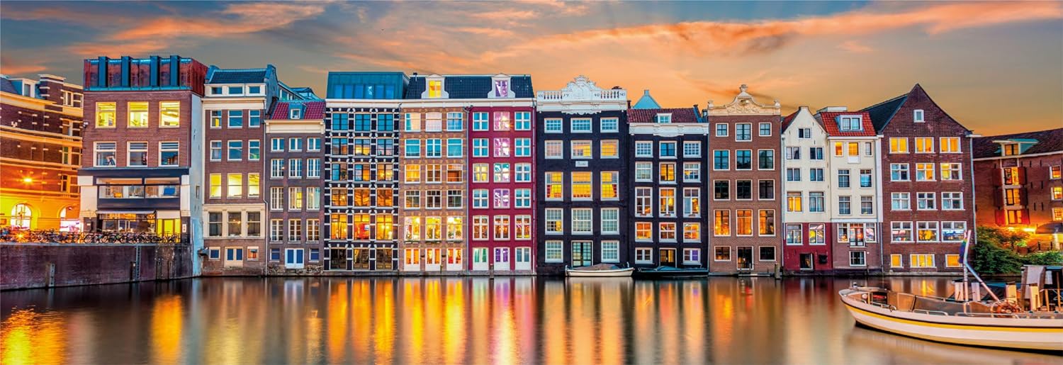 Clementoni 39838 Jigsaw Panorama Collection-Bright Amsterdam 1000 Pieces-Puzzle for Adults 14-99 Years, Gift for Men/Women, City, Holland, Made in Italy, Multicolor
