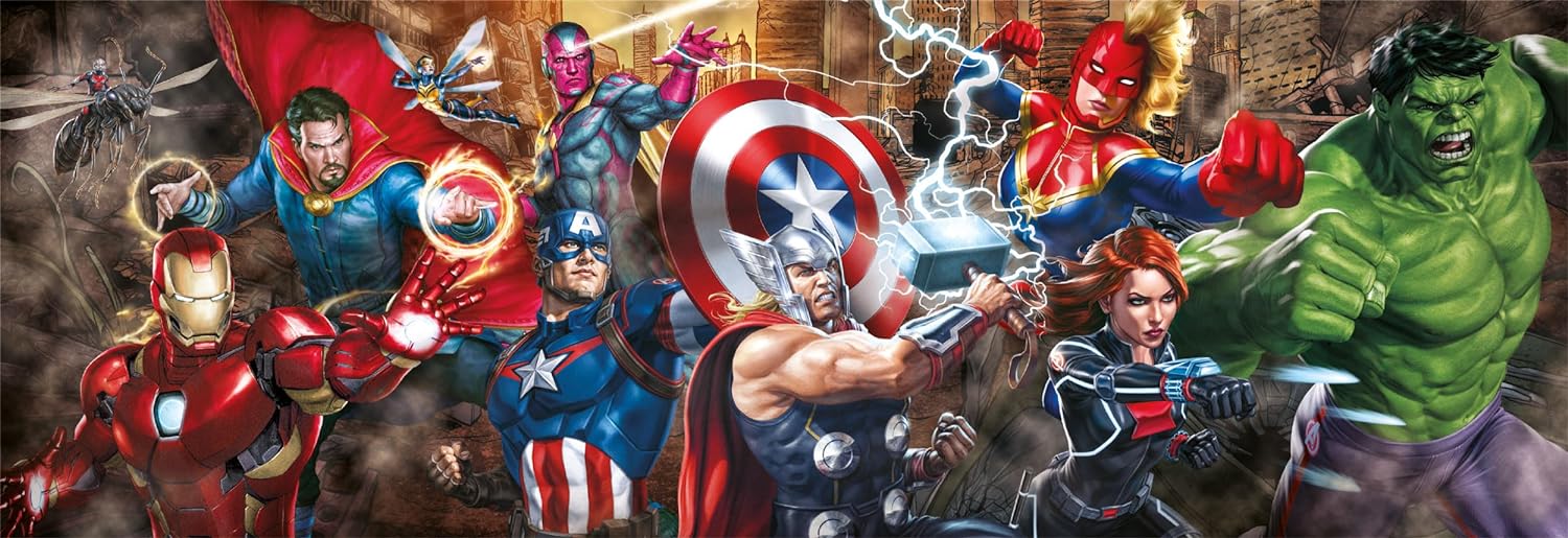 Clementoni 39839 Marvel The Avengers Jigsaw Panorama 1000 Pieces-Puzzle for Adults 14-99 Years, Gift for Men/Women, Made in Italy, Multicolor