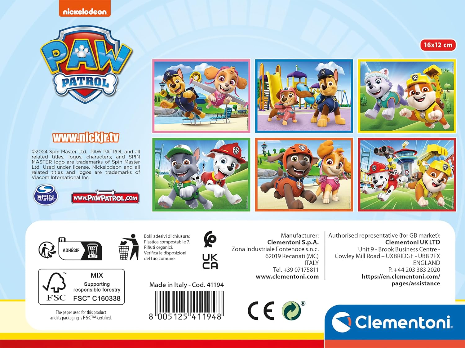 Clementoni 41194 Paw Patrol, 12 Würfel Puzzle, Geschicklichkeitsspiel für Kinder, Hergestellt in Italien, Multicolor-41194, Multicolor