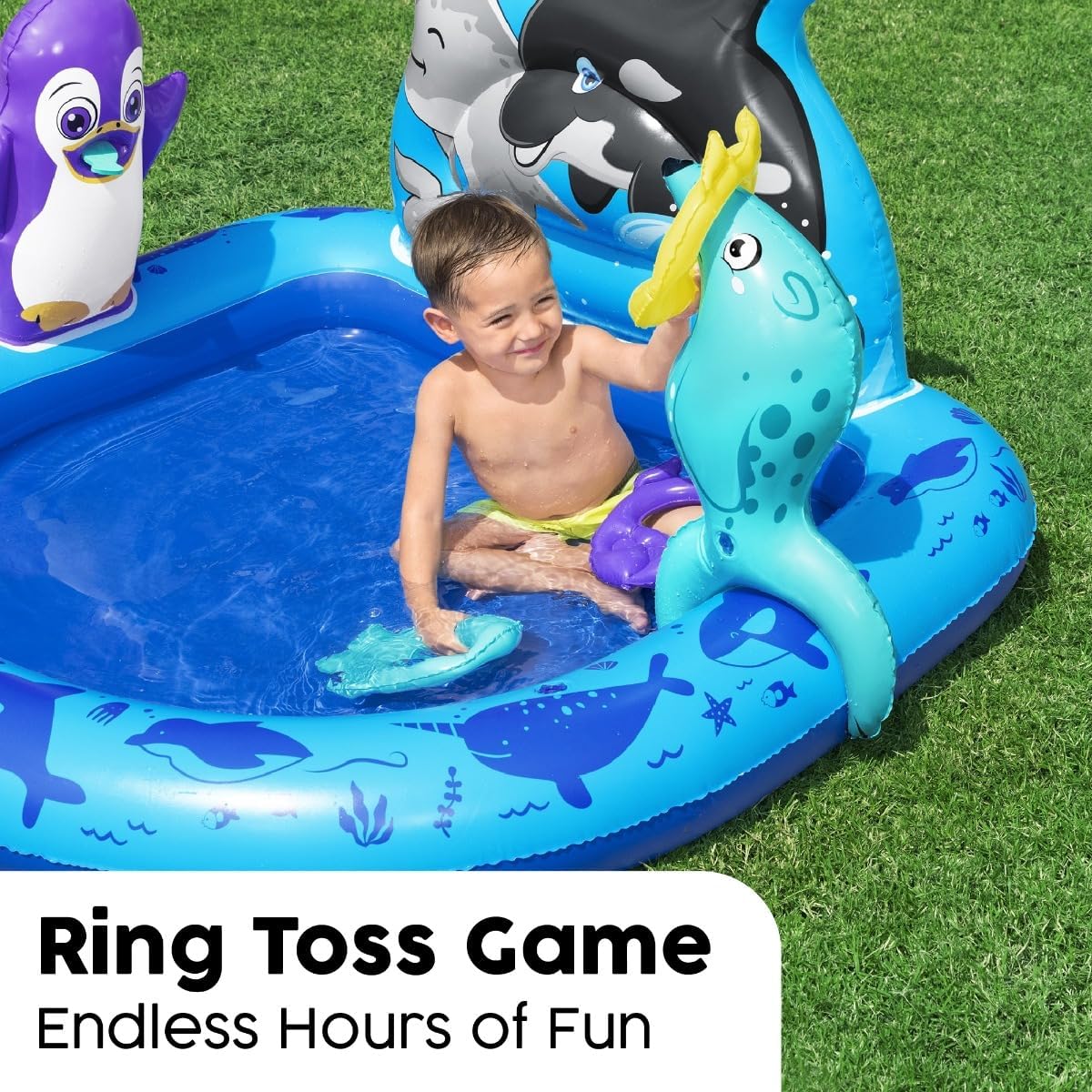 Bestway | Polar Pals Kids Water Play Centre, Inflatable Water Park, Garden Toys with Ring Toss for Kids and Toddlers, Ages 2+