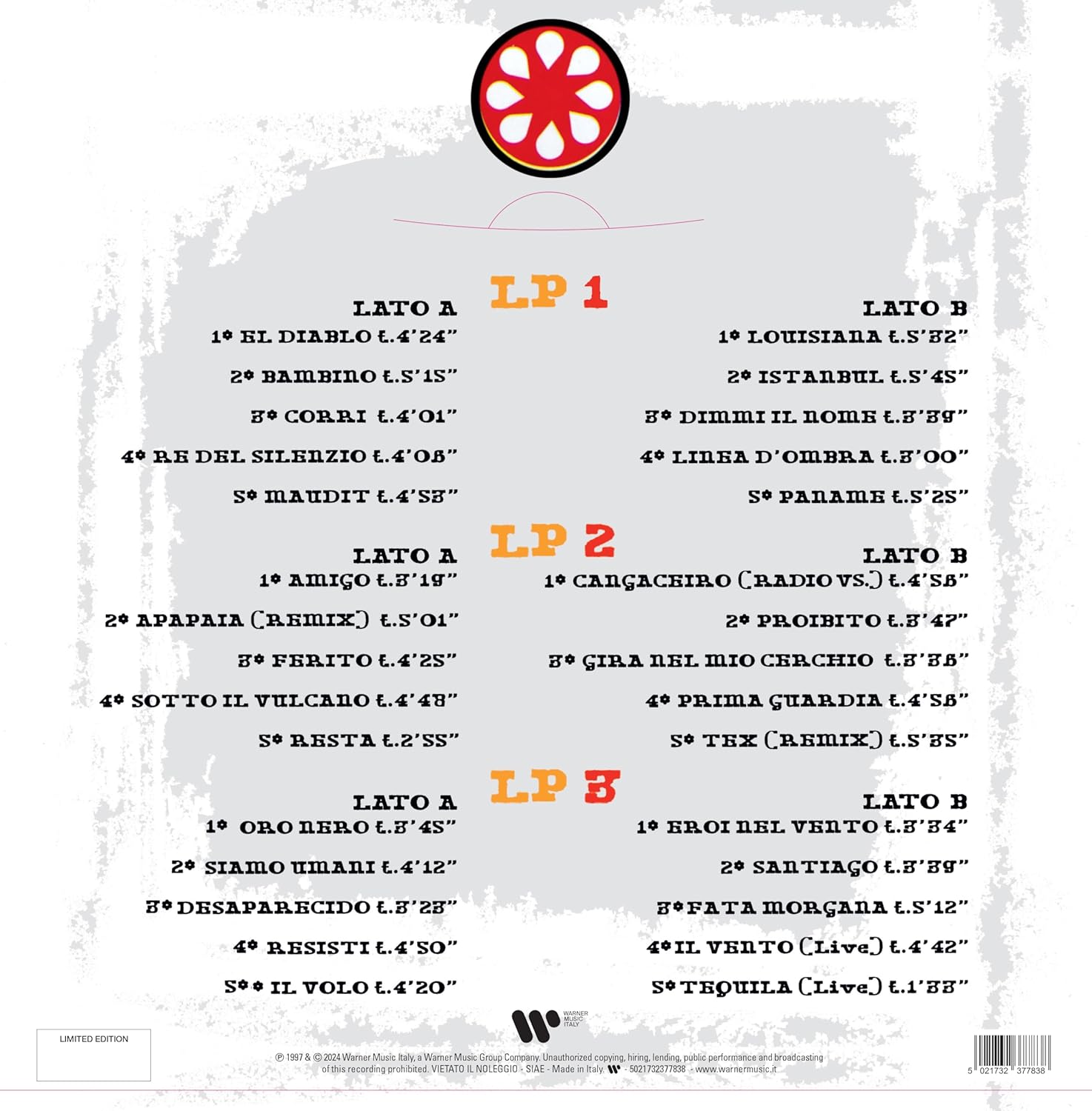 Viva Litfiba r. Vinile Giallo, Bianco, & Rosso Busta Bauletto