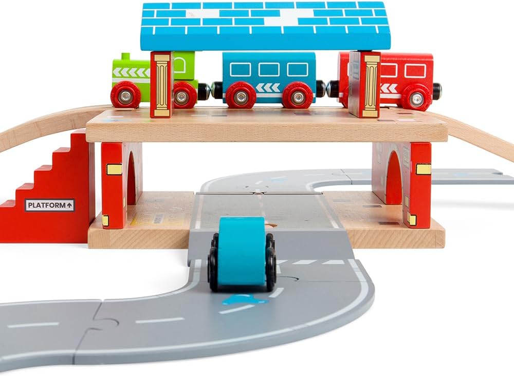 Bigjigs - Bigjigs Houten Rails Bovengronds Treinstation 5dlg.
