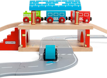 Bigjigs - Bigjigs Houten Rails Bovengronds Treinstation 5dlg.