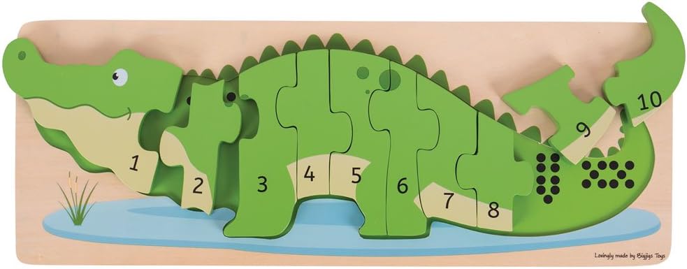 Bigjigs - Bigjigs Houten Telpuzzel Krokodil 10st.