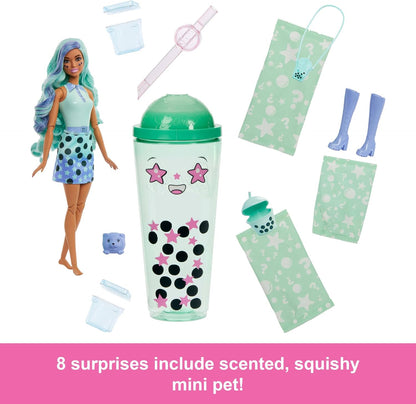Barbie Pop Reveal Bubble Tea Series Doll & Accessories with Fashion Doll & Pet, 8 Surprises Include Color Change, Cup with Storage (Styles May Vary), HTJ21