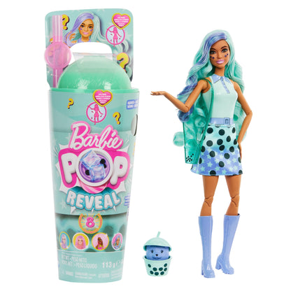 Barbie Pop Reveal Bubble Tea Series Doll & Accessories with Fashion Doll & Pet, 8 Surprises Include Color Change, Cup with Storage (Styles May Vary), HTJ21