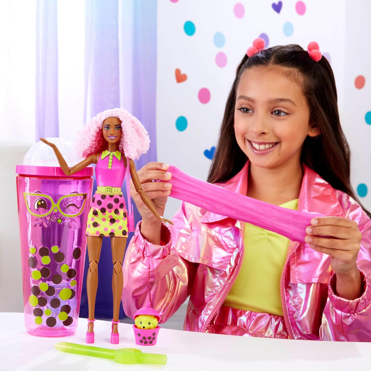 Barbie Pop Reveal Bubble Tea Series Doll & Accessories with Fashion Doll & Pet, 8 Surprises Include Color Change, Cup with Storage (Styles May Vary)