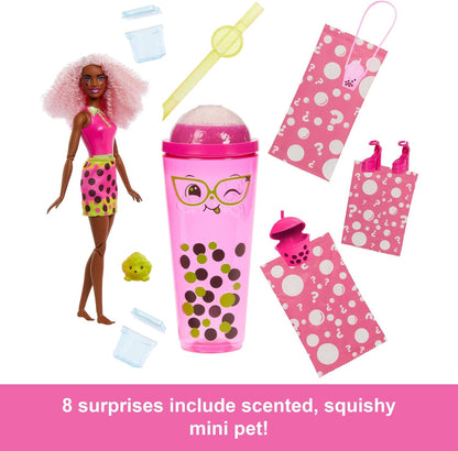 Barbie Pop Reveal Bubble Tea Series Doll & Accessories with Fashion Doll & Pet, 8 Surprises Include Color Change, Cup with Storage (Styles May Vary)