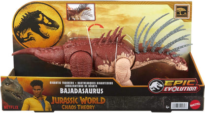 Mattel Jurassic World: Chaos Theory Netflix - Gigantic Trackers Bajadasaurus Action Figure Dinosaur Toy with Rampage Neck Attack, Evolution Spikes, Tail Whip, Digital Play, Ages 4 Years & Up, HTK80