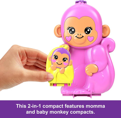 Polly Pocket Dolls & Playset with Pets & 13 Accessories, 2-in-1 Momma Monkey & Baby Wearable Purse & Animal Toy