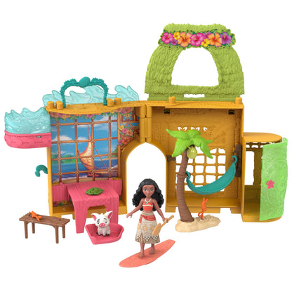 Mattel Disney Princess Moana Doll House & Doll, Moana’s Stacking Island Home w/ Small Doll, 2 Friend Figures & 8 Play Pieces, Inspired by Disney Movie, HWW97