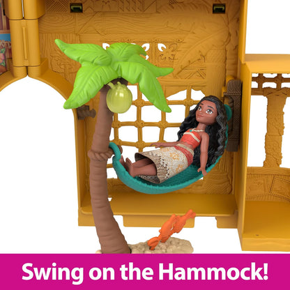 Mattel Disney Princess Moana Doll House & Doll, Moana’s Stacking Island Home w/ Small Doll, 2 Friend Figures & 8 Play Pieces, Inspired by Disney Movie, HWW97