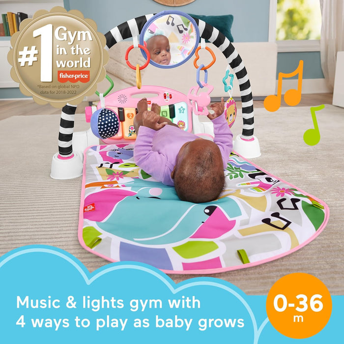Fisher-Price Baby Activity Mat Glow and Grow Kick & Play Piano Gym, Portable Musical Toy with Smart Stages Learning, Ages 0+ Months, Pink, Queens English Version, HWY61