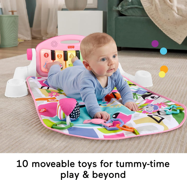 Fisher-Price Baby Activity Mat Glow and Grow Kick & Play Piano Gym, Portable Musical Toy with Smart Stages Learning, Ages 0+ Months, Pink, Queens English Version, HWY61