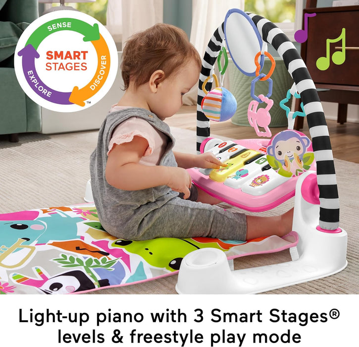 Fisher-Price Baby Activity Mat Glow and Grow Kick & Play Piano Gym, Portable Musical Toy with Smart Stages Learning, Ages 0+ Months, Pink, Queens English Version, HWY61