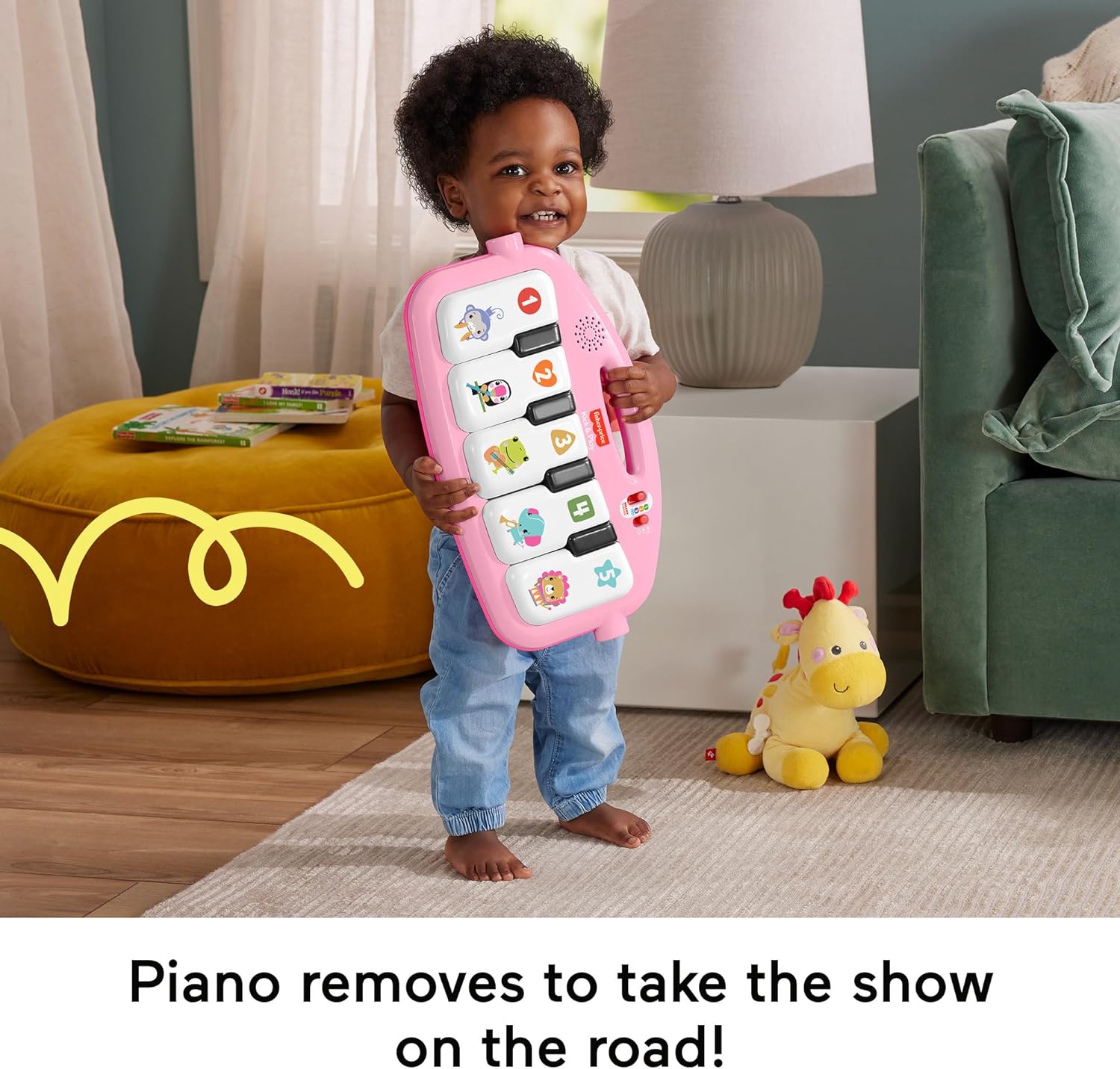 Fisher-Price Baby Activity Mat Glow and Grow Kick & Play Piano Gym, Portable Musical Toy with Smart Stages Learning, Ages 0+ Months, Pink, Queens English Version, HWY61