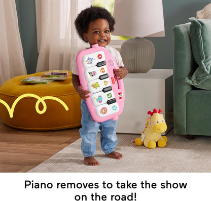 Fisher-Price Baby Activity Mat Glow and Grow Kick & Play Piano Gym, Portable Musical Toy with Smart Stages Learning, Ages 0+ Months, Pink, Queens English Version, HWY61