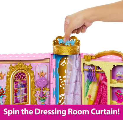 Mattel Disney Princess Closet Playset with 2 Fashions, 25 Accessories, Vanity, Dressing Room, Runway & Storage, Opens to 2 Feet, Movie-Inspired, HXC20