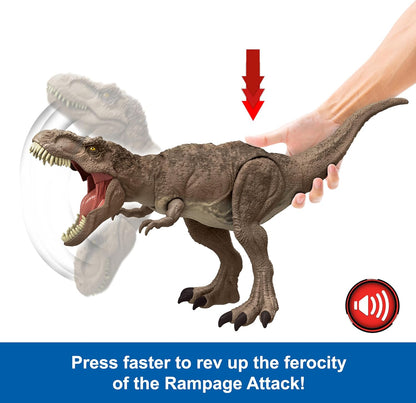 Mattel Jurassic World Chaos Theory All-Out Attack Tyrannosaurus Rex Dinosaur Action Figure Toy, T. rex with Rampage Attack, Chomp & Roar & Evolved Spikes, Digital Play
