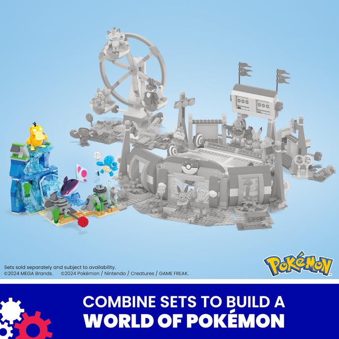 MEGA Pokémon Aventura Acuática, Set de bloques de construcción con 3 figuras de personajes (Squirtle, Psyduck y Finneon), 319 piezas, juguete regalo para niños y niñas +8 años, HXF79