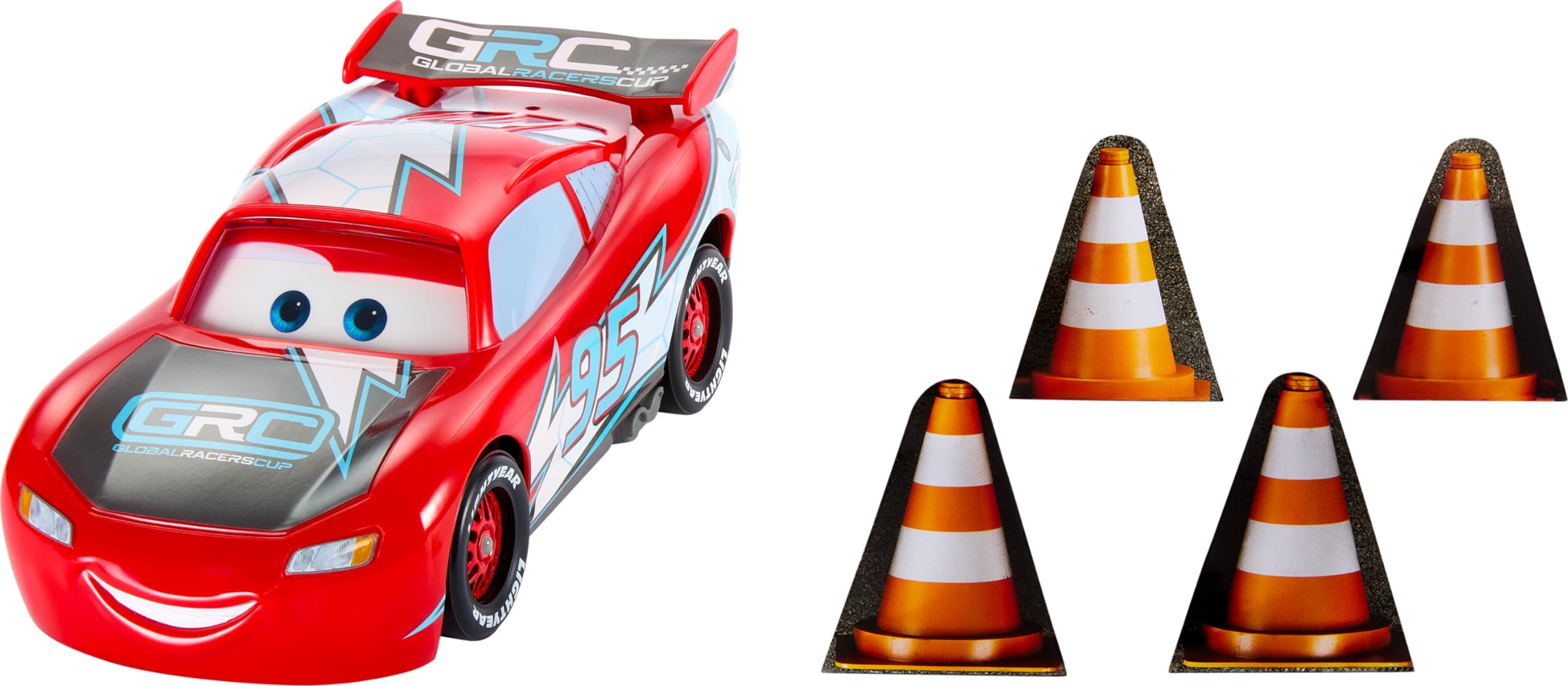 Mattel Disney and Pixar Cars Lightning McQueen Toy Vehicle & Accessories, Global Racers Cup Drift & Race Car with 2 Modes of Play, HXJ34