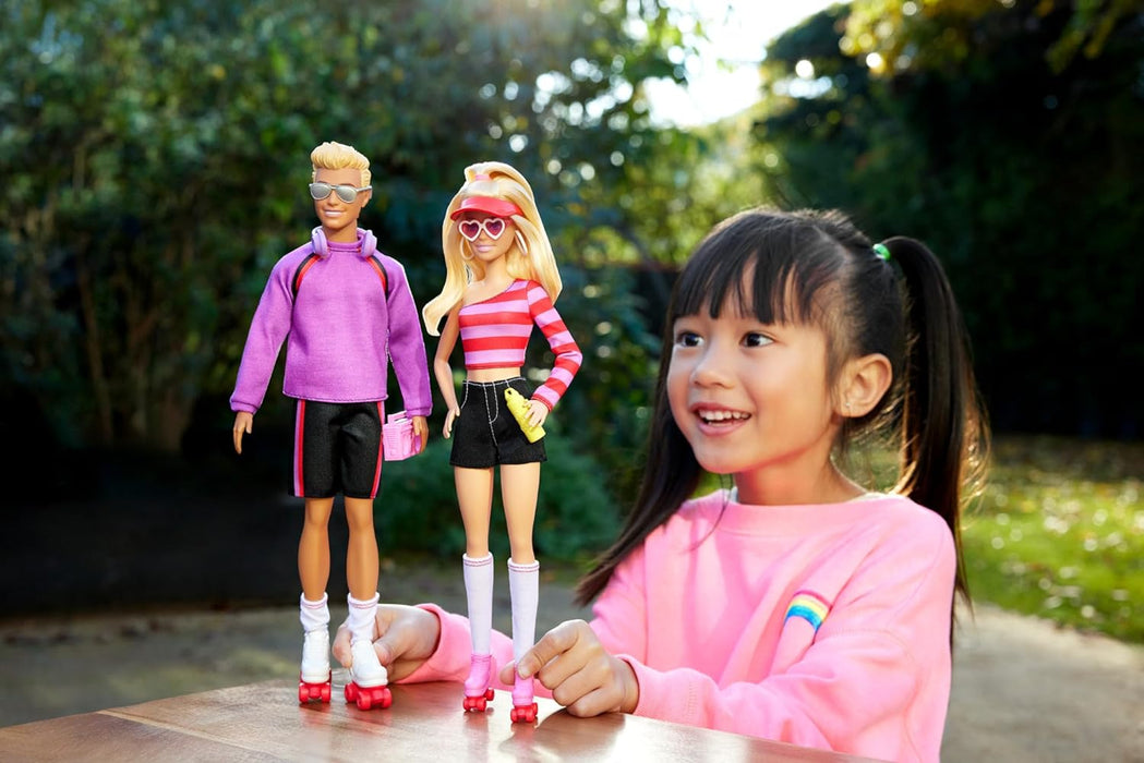 Barbie Fashionistas Set with 2 Fashion Dolls & 6 Accessories, Barbie & Ken Roller-Skating Fashion Dolls, 65th Anniversary Collectible, HXK90