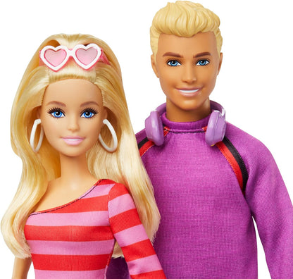Barbie Fashionistas Set with 2 Fashion Dolls & 6 Accessories, Barbie & Ken Roller-Skating Fashion Dolls, 65th Anniversary Collectible, HXK90