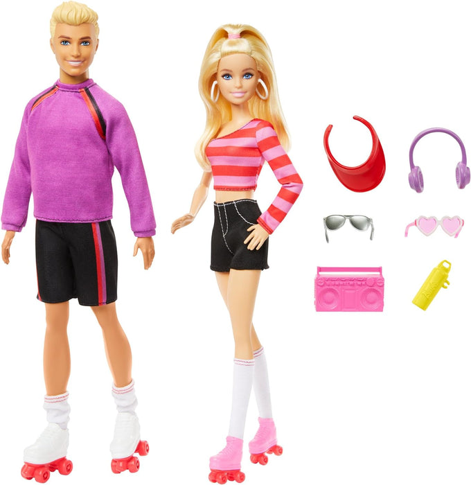 Barbie Fashionistas Set with 2 Fashion Dolls & 6 Accessories, Barbie & Ken Roller-Skating Fashion Dolls, 65th Anniversary Collectible, HXK90