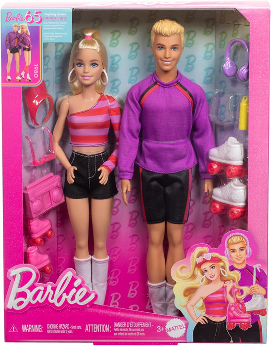Barbie Fashionistas Set with 2 Fashion Dolls & 6 Accessories, Barbie & Ken Roller-Skating Fashion Dolls, 65th Anniversary Collectible, HXK90