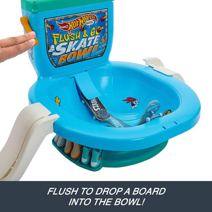 Hot Wheels Skate Fingerboard Toilet Bowl Skate Set, Flush & Go Skate Park with 1 Exclusive Board & Pair of Removable Skate Shoes, Includes Built-In Storage, HXL16