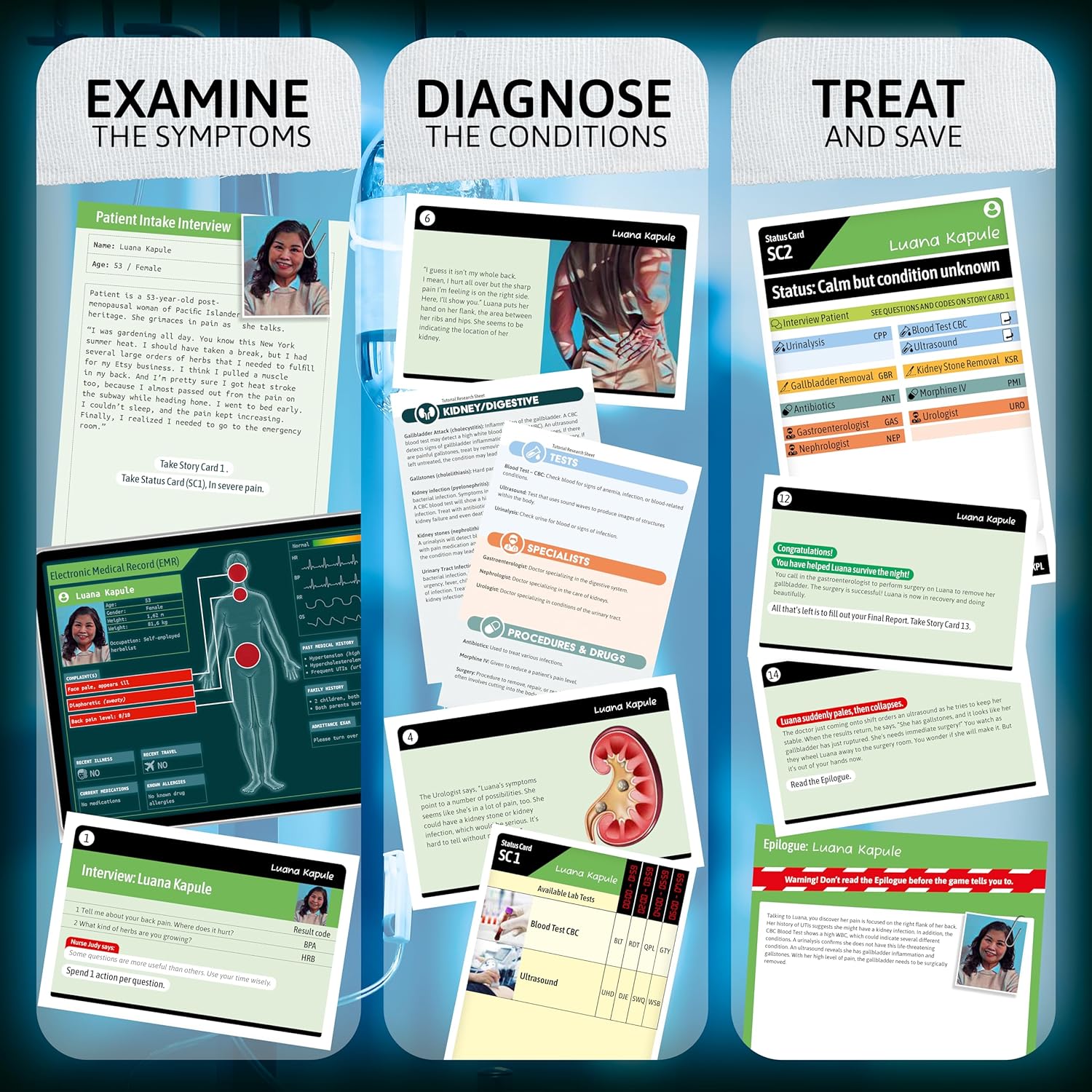 Medical Mysteries Board Game - Cooperative Medical Mystery Game with 4 Cases to Solve - Choose Your Own Adventure Hospital Detective Game for 14+ Years - Strategy Family Board Games for 1-4 Players