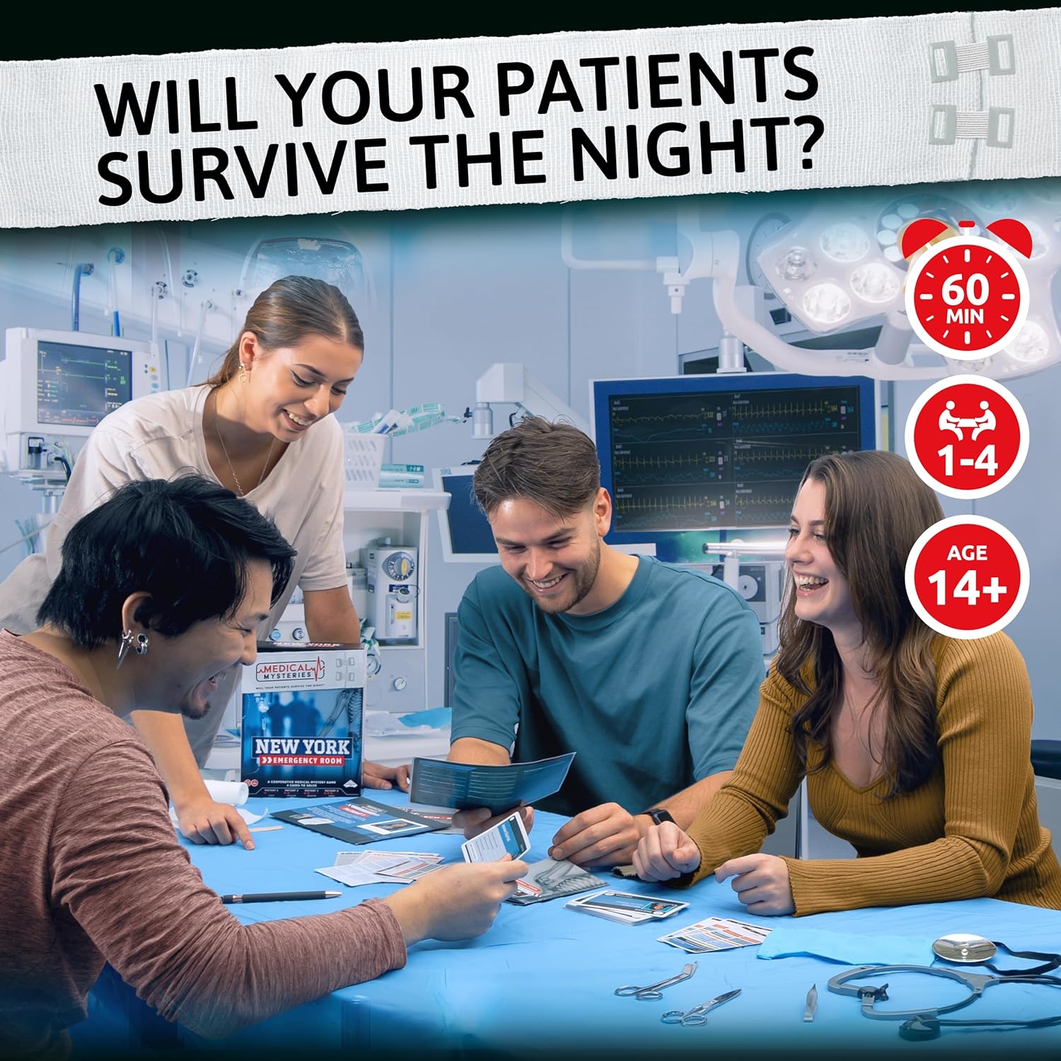 Medical Mysteries Board Game - Cooperative Medical Mystery Game with 4 Cases to Solve - Choose Your Own Adventure Hospital Detective Game for 14+ Years - Strategy Family Board Games for 1-4 Players