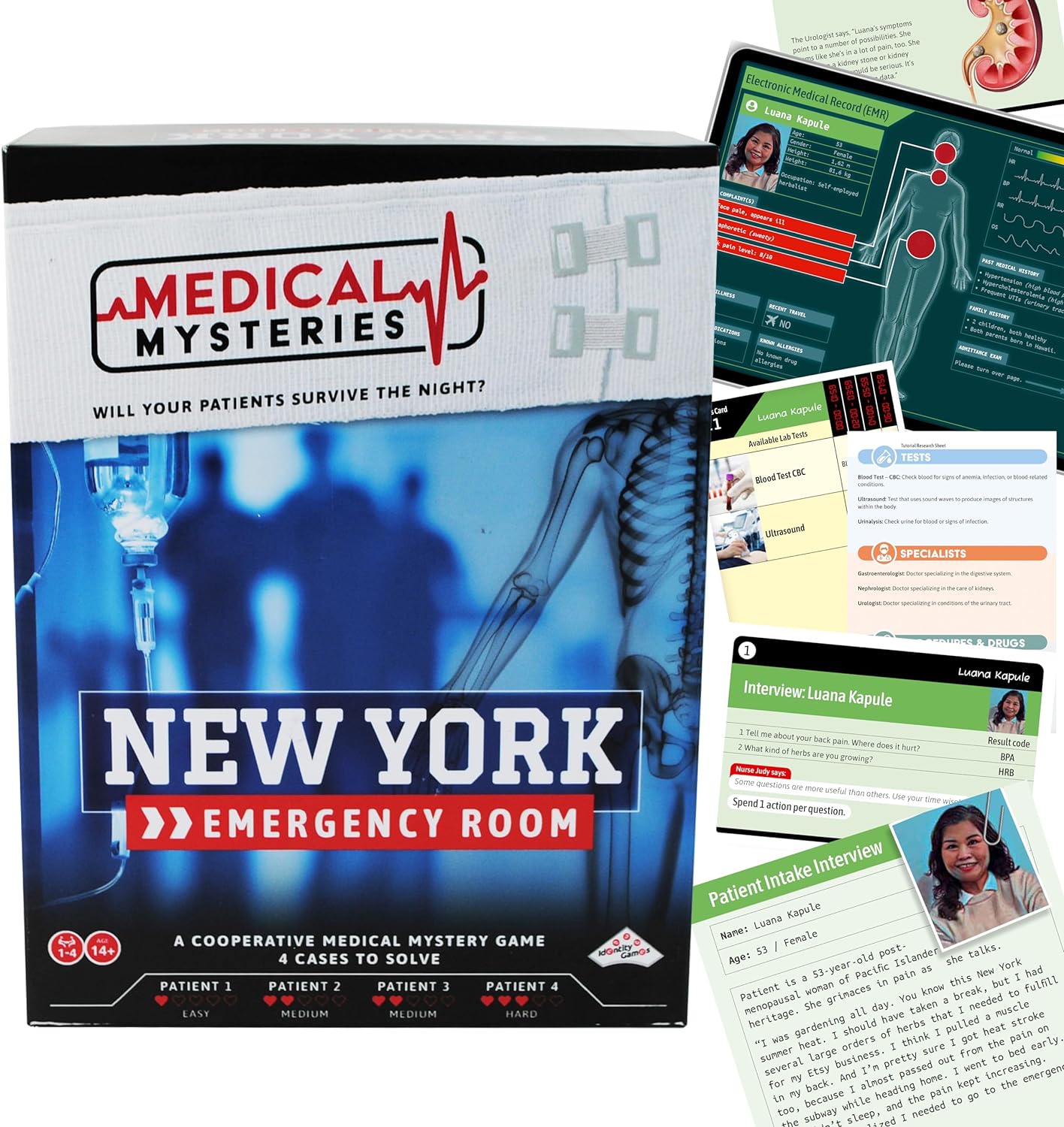 Medical Mysteries Board Game - Cooperative Medical Mystery Game with 4 Cases to Solve - Choose Your Own Adventure Hospital Detective Game for 14+ Years - Strategy Family Board Games for 1-4 Players