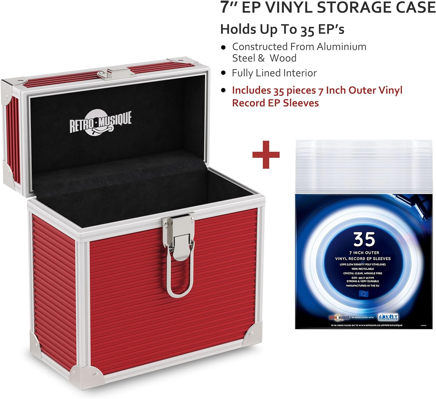 Kxrm22R - 7 Inch Aluminium Vinyl Storage Case For 35 Singles - Red - Retro Musique