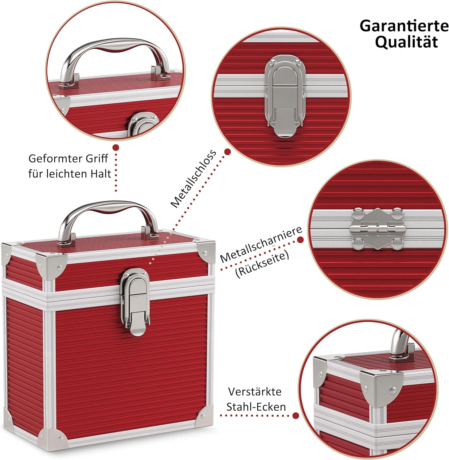 Kxrm22R - 7 Inch Aluminium Vinyl Storage Case For 35 Singles - Red - Retro Musique