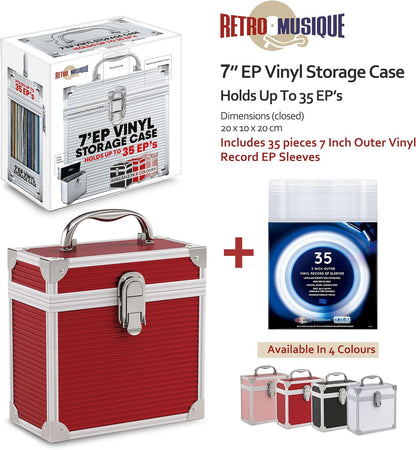 Kxrm22R - 7 Inch Aluminium Vinyl Storage Case For 35 Singles - Red - Retro Musique