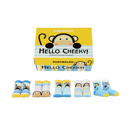 Cucamelon Hello Cheeky 5 paar sokken peuter geschenkdoos, 1-2 jaar, Multi