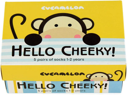 Cucamelon Hello Cheeky 5 paar sokken peuter geschenkdoos, 1-2 jaar, Multi