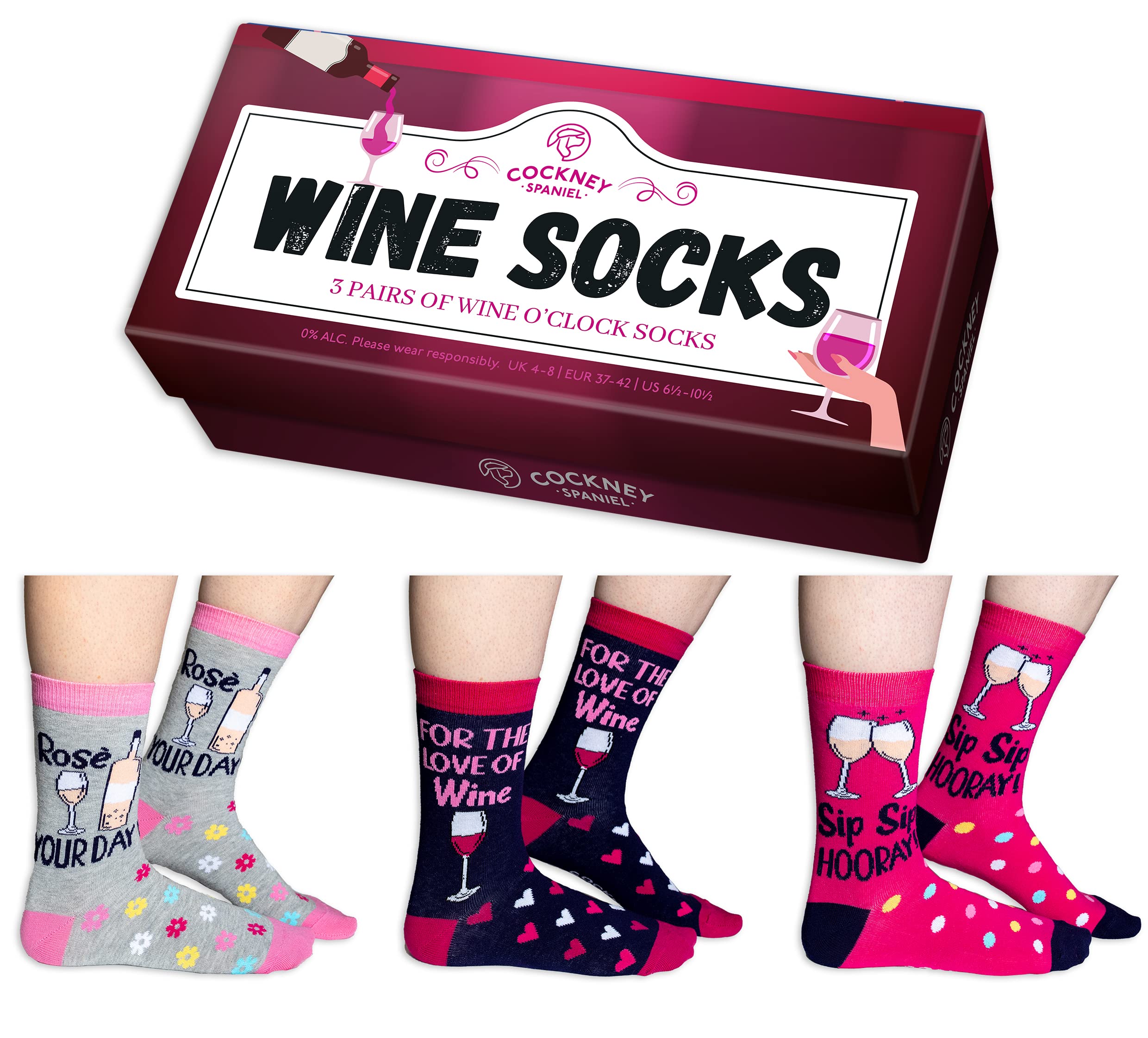 Cockney Spaniel 3 Pairs of Women's Novelty Crew Socks, Size: UK 4-8 (EUR 37-42), Fun and Quirky Gift for Women
