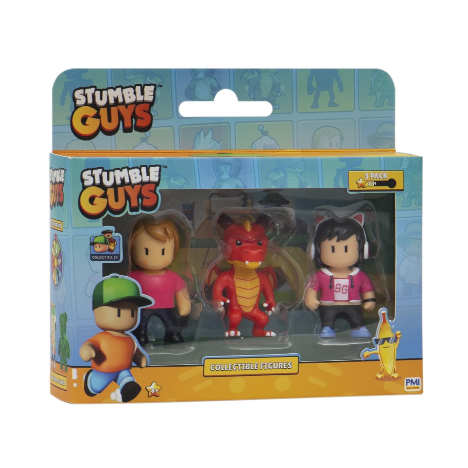 Stumble Guys Collectable Figures 3-pack Window Box - Ms.Stumble, Inferno Dragon, Gamer Gina