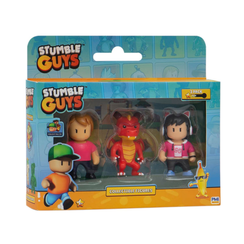 Stumble Guys Collectable Figures 3-pack Window Box - Ms.Stumble, Inferno Dragon, Gamer Gina