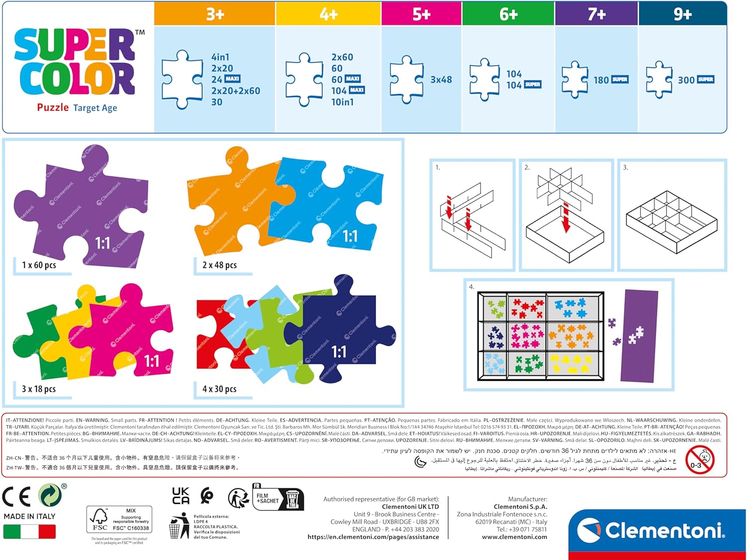 Clementoni 20283 Jigsaw 10 in 1 Friends (60+2x48+4x30+3x18 Pieces) -Supercolor Children 4-6 Years, Realistic, Animals, Gift for Boy/Girls, Puzzle for Kids, Made in Italy, Multicolor