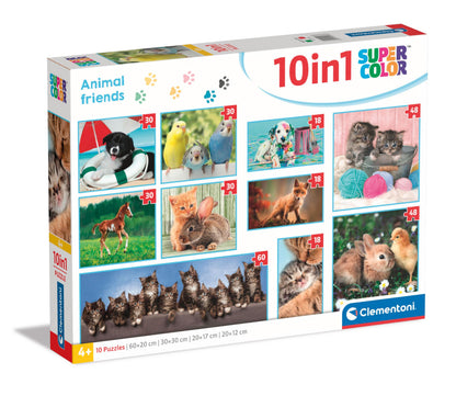 Clementoni 20283 Jigsaw 10 in 1 Friends (60+2x48+4x30+3x18 Pieces) -Supercolor Children 4-6 Years, Realistic, Animals, Gift for Boy/Girls, Puzzle for Kids, Made in Italy, Multicolor