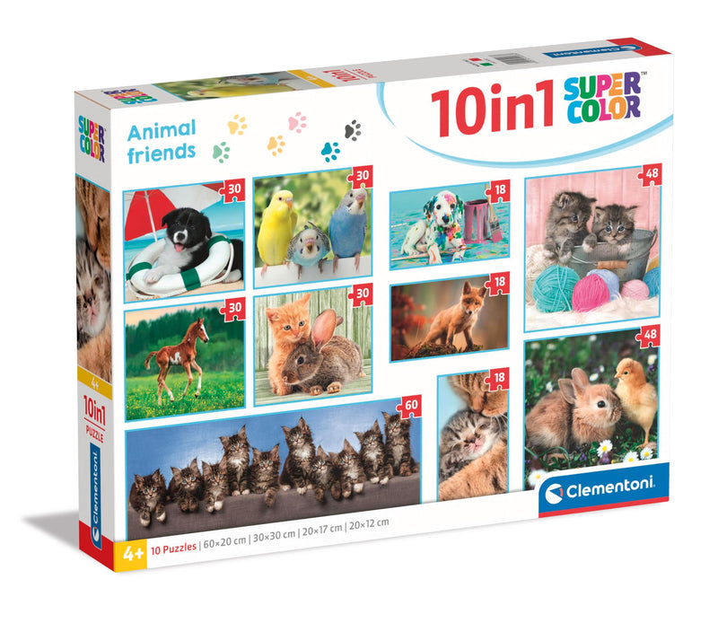 Clementoni 20283 Jigsaw 10 in 1 Friends (60+2x48+4x30+3x18 Pieces) -Supercolor Children 4-6 Years, Realistic, Animals, Gift for Boy/Girls, Puzzle for Kids, Made in Italy, Multicolor