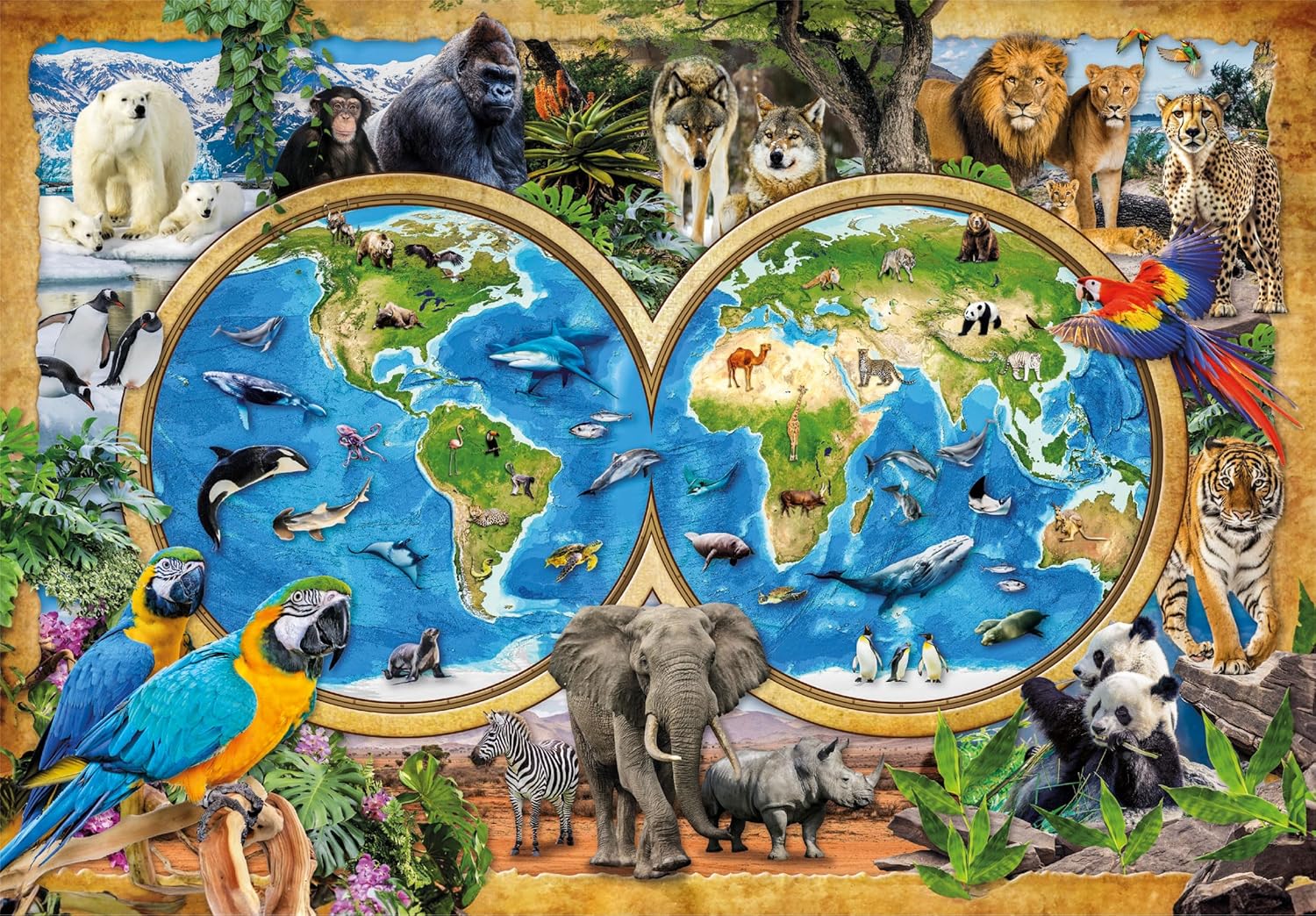 Clementoni - Supercolor The Wonderful World-180 stukjes kinderen 9 jaar, puzzel illustratie, dieren, Made in Italy, meerkleurig, 21723