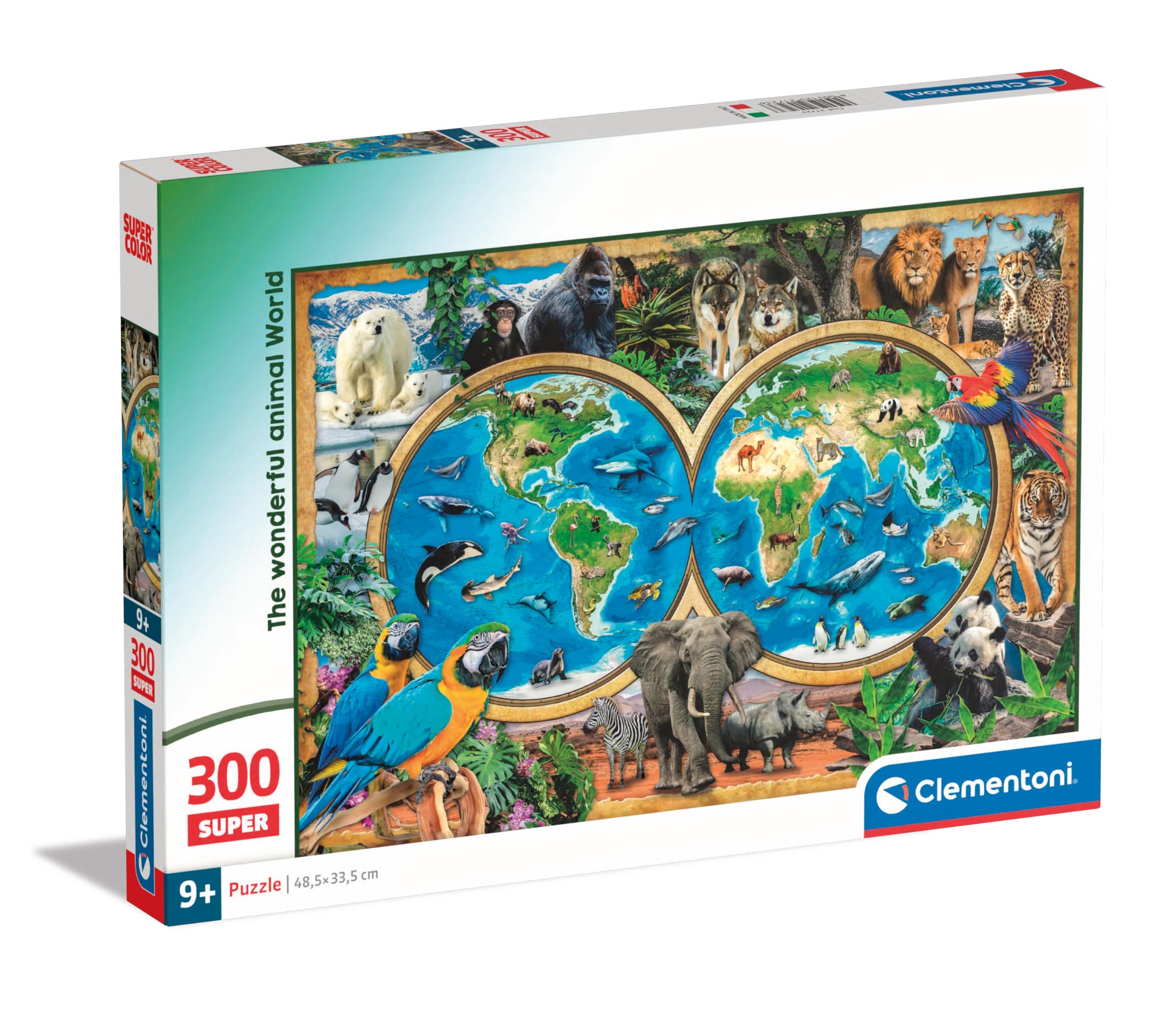 Clementoni - Supercolor The Wonderful World-180 stukjes kinderen 9 jaar, puzzel illustratie, dieren, Made in Italy, meerkleurig, 21723