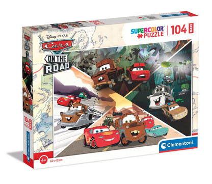 Clementoni Supercolor Disney Pixar Cars on the Road-104 stuks kinderen 4 jaar, puzzel cartoons, gemaakt in Italië, meerkleurig, 23774