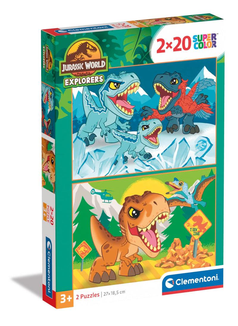 Clementoni 24810 Jurassic World Jigsaw 2 20 Pieces-Supercolor Children 3-5 Years, Cartoon, Gift for Boy/Girls, Puzzle for Kids, Made in Italy, Multicolor
